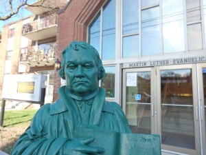 2015 April, Martin Luther Ambassador statue in front of our church