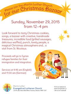 2015 MLC Christmas Bazaar Nov 29-12-4pm