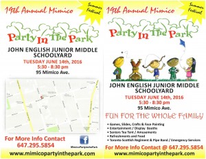 Annual Mimico Party In The Park 2016 flyer