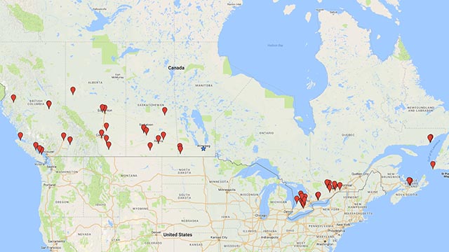 Canadian Foodgrains Bank -common vision concerts across Canada-map