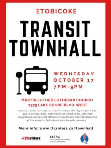 Etobicoke Transit Townhall Oct 17 2018 at MLC