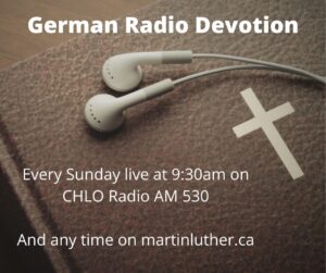 Image of a Bible with earbuds and headphones for German Radio Devotion Sunday