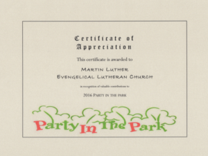 Mimico PartyInThePark Certificate to MLC
