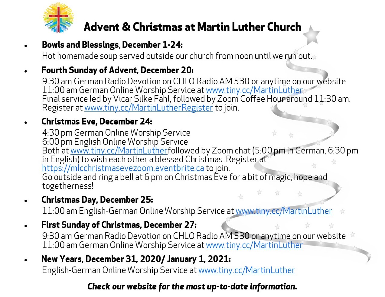 2020 Christmas Events and Services - photo of schedule