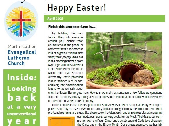 Newsletter for Easter 2021 photo of front page (4x3)