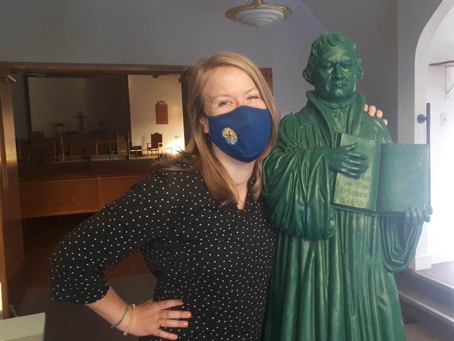 Annika Klappert With Martin Luther Statue Sep 2021 In Foyer
