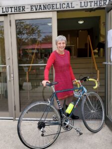 Iris Schweiger with bicycle at Confirmation 2020