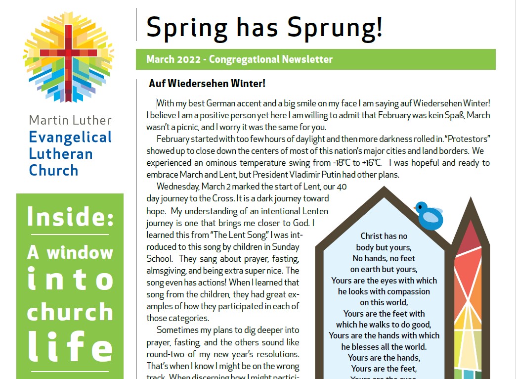 Our Congregational Newsletter For Spring 2022