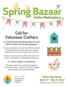 2022 Spring Bazaar Volunteers Needed Poster