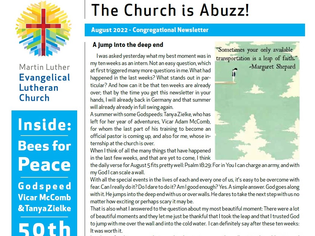 Our Congregational Newsletter For Summer And September 2022