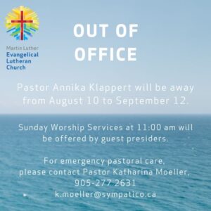 2022 Summer Pastor Annika Out of Office I