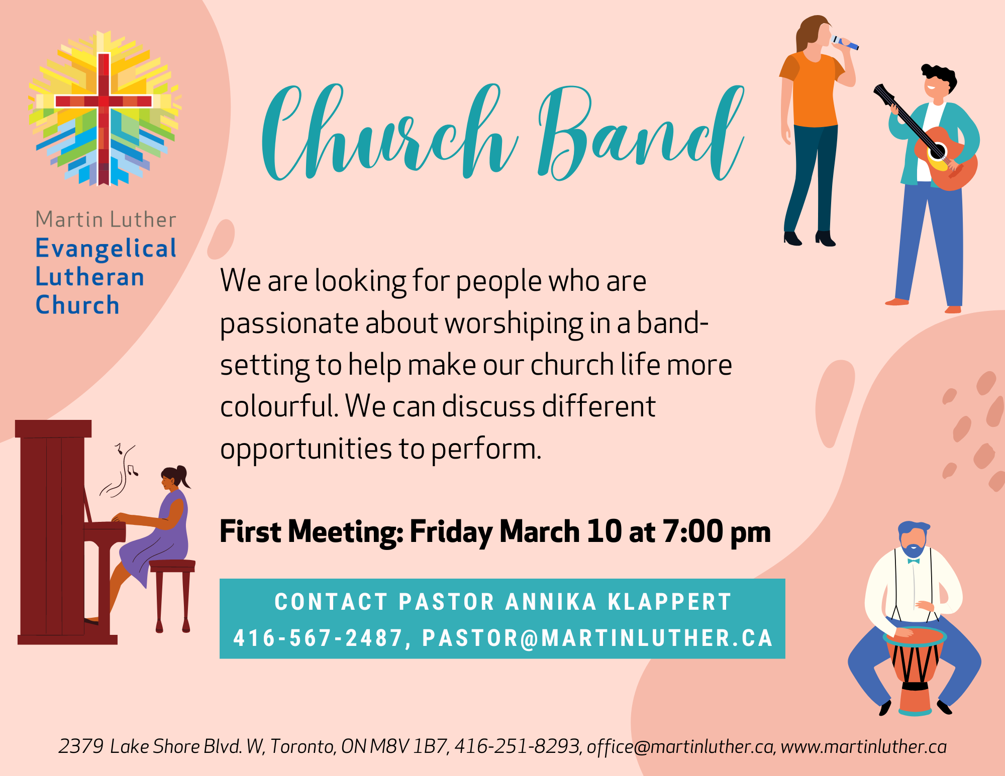 7:00 Pm Church Band – FIRST MEETING