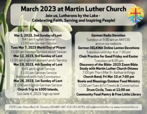 Monthly Worship Schedule at Martin Luther Church Toronto