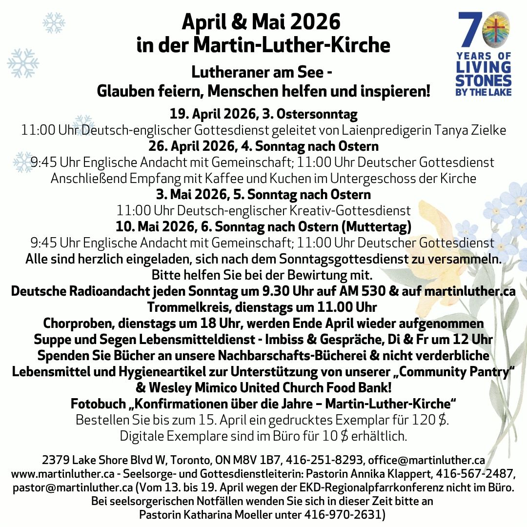 Monthly Worship Schedules and events notices Martin Luther Evangelical Lutheran Church