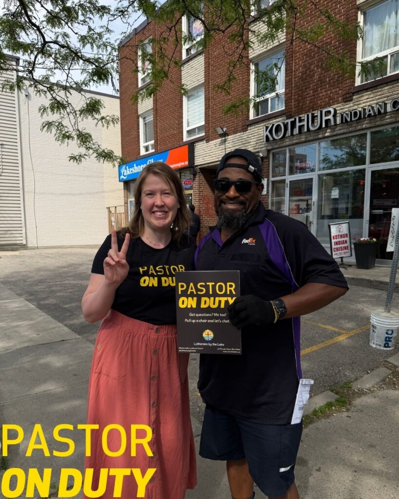 Pastor On Duty With Delivery Person On Lake Shore Blvd W
